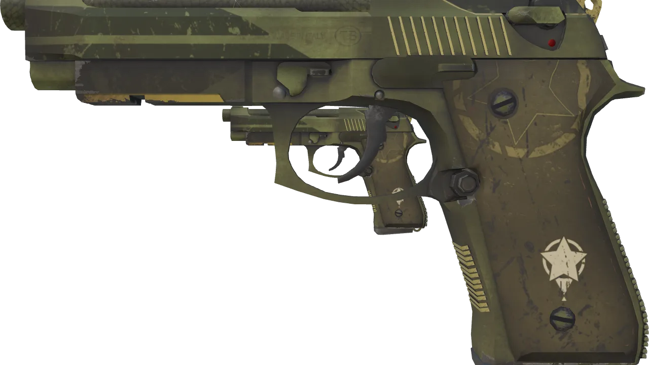 Dual Berettas | Retribution (Minimal Wear) — Dust II light, front