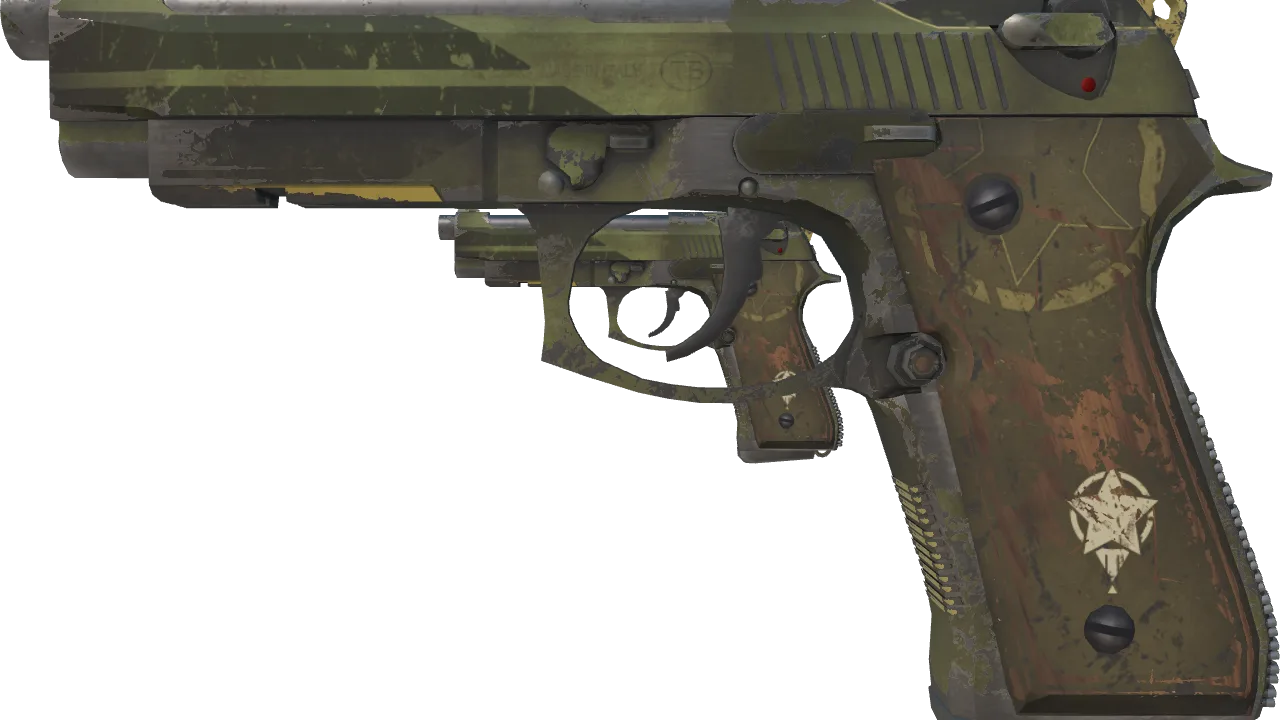 Dual Berettas | Retribution (Well-Worn) — Dust II light, front