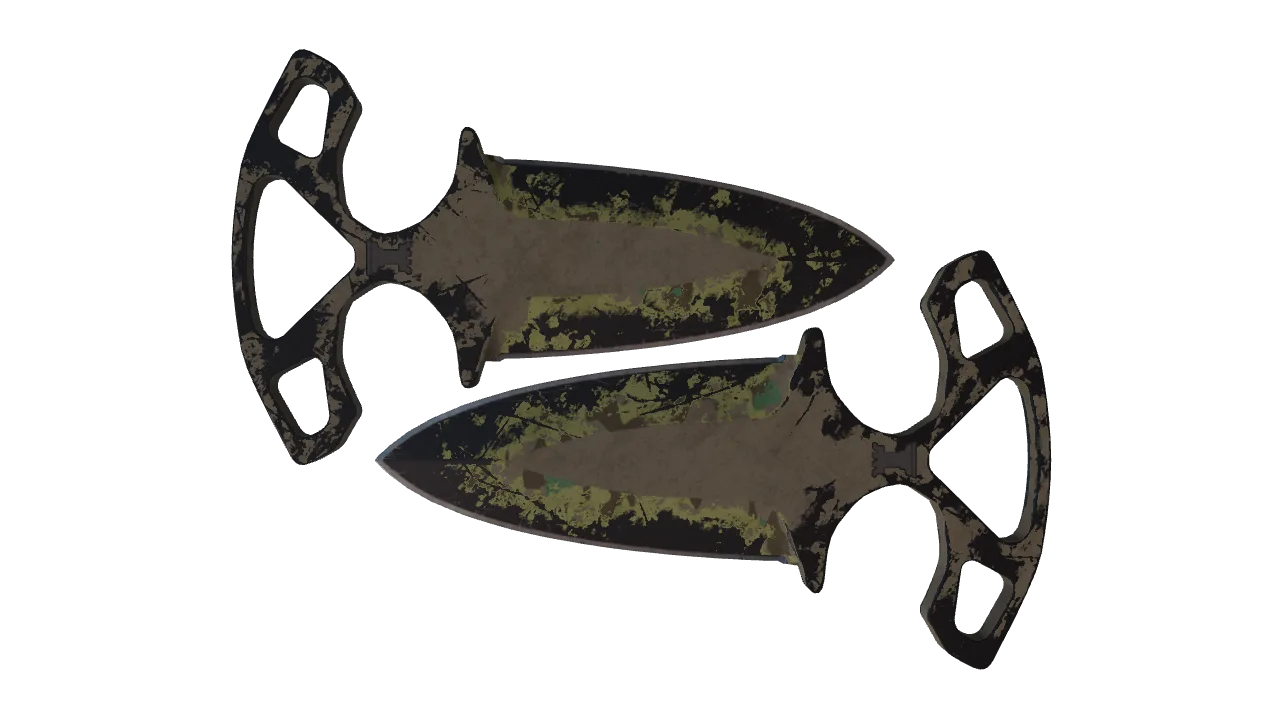 StatTrak™ ★ Shadow Daggers | Boreal Forest (Battle-Scarred) — Dust II light, front