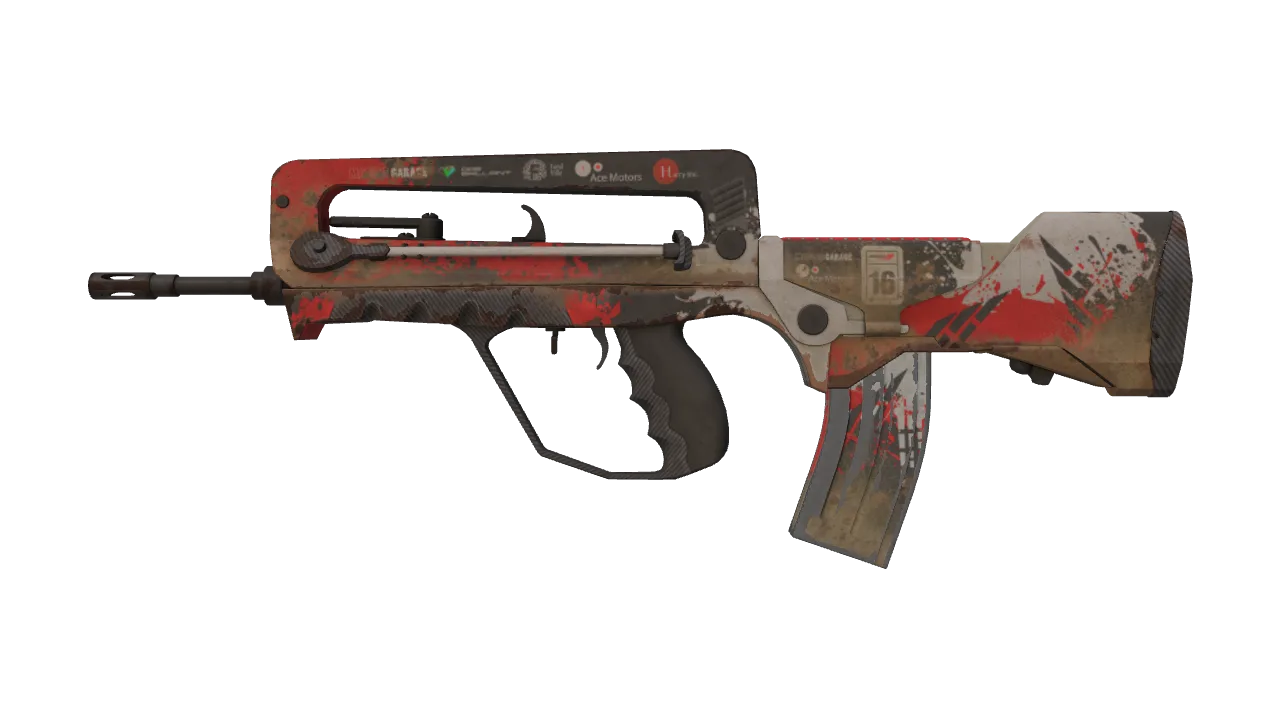 FAMAS | Roll Cage (Battle-Scarred) — Dust II light, front