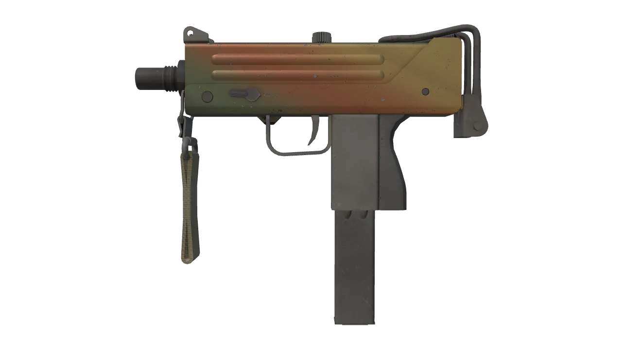 MAC-10 | Amber Fade (Field-Tested) — Dust II light, front