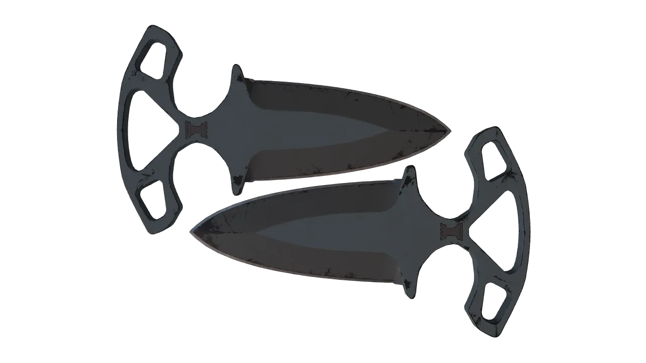 StatTrak™ ★ Shadow Daggers | Night (Well-Worn) — Dust II light, front