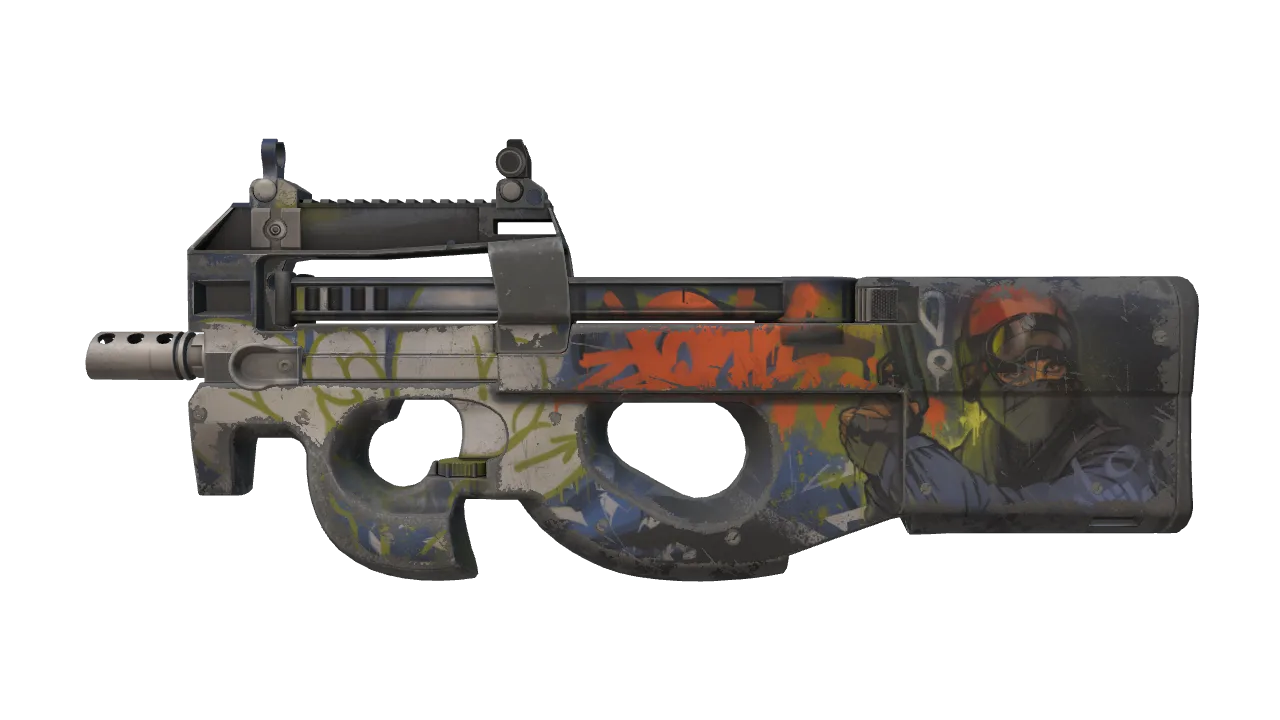 Souvenir P90 | Nostalgia (Well-Worn) — Dust II light, front