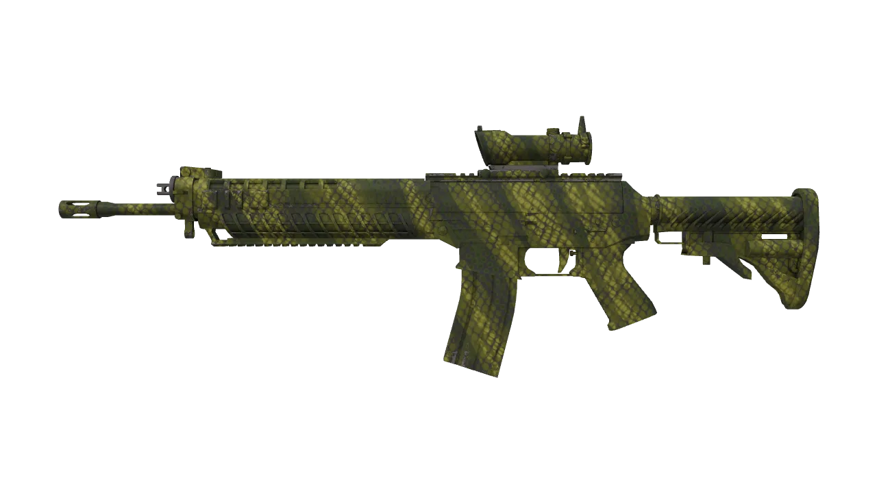 SG 553 | Gator Mesh (Factory New) — Dust II light, front
