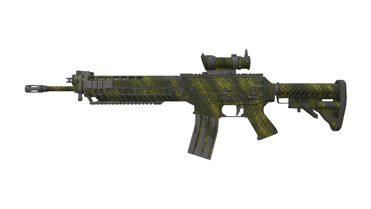 Souvenir SG 553 | Gator Mesh (Well-Worn) — Dust II light, front