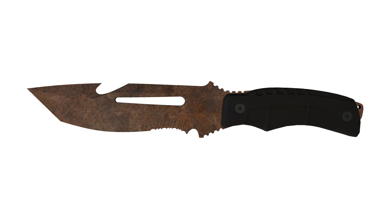 StatTrak™ ★ Survival Knife | Rust Coat (Battle-Scarred) — Dust II light, front