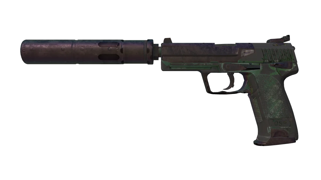 USP-S | PC-GRN (Battle-Scarred) — Dust II light, front