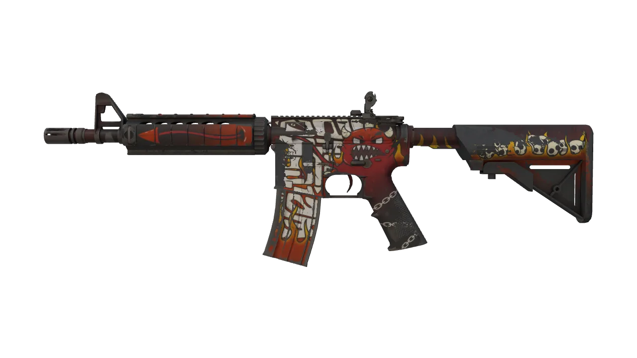 M4A4 | Hellfire (Field-Tested) — Dust II light, front