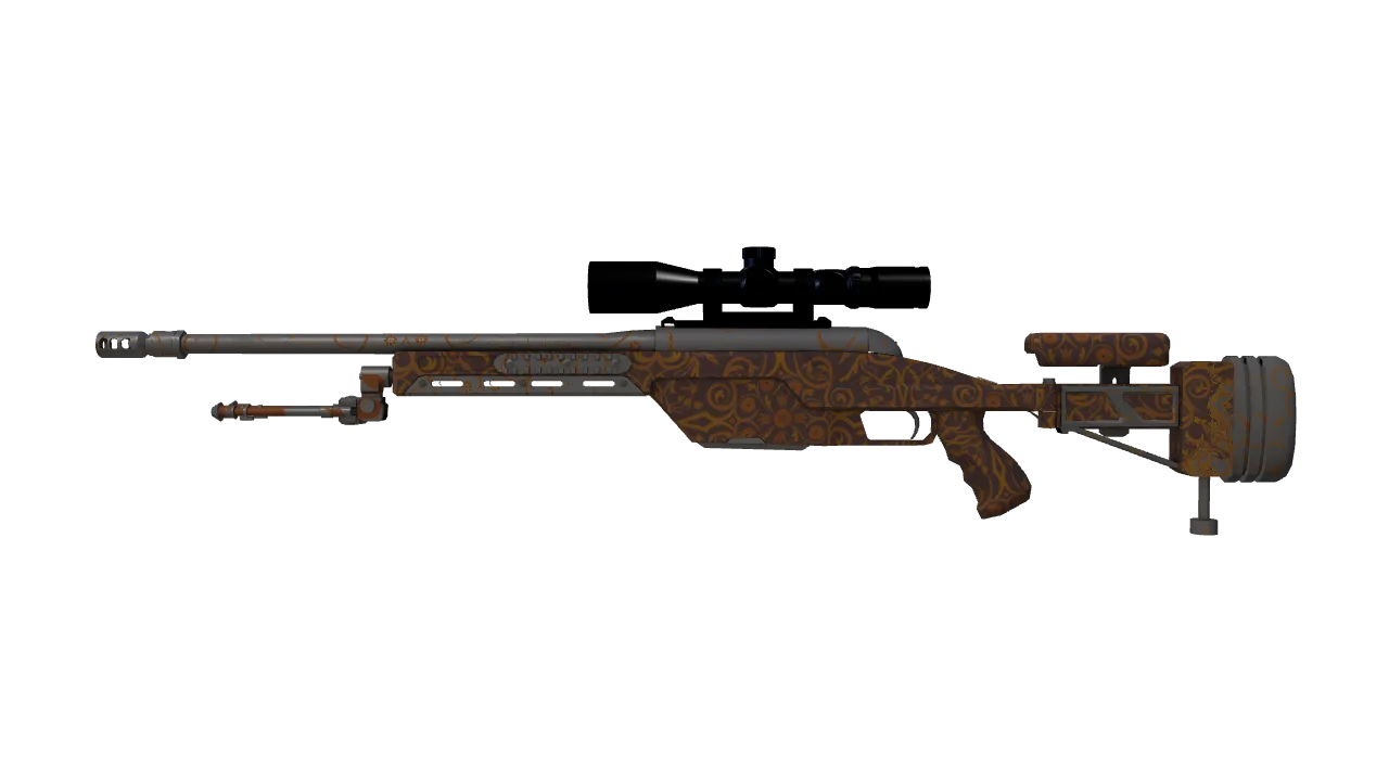 SSG 08 | Orange Filigree (Minimal Wear) — Dust II light, front