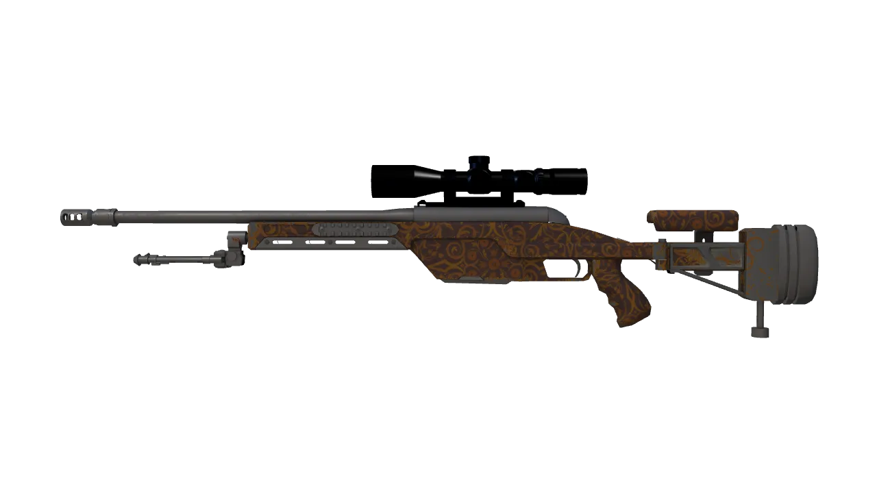 SSG 08 | Orange Filigree (Well-Worn) — Dust II light, front
