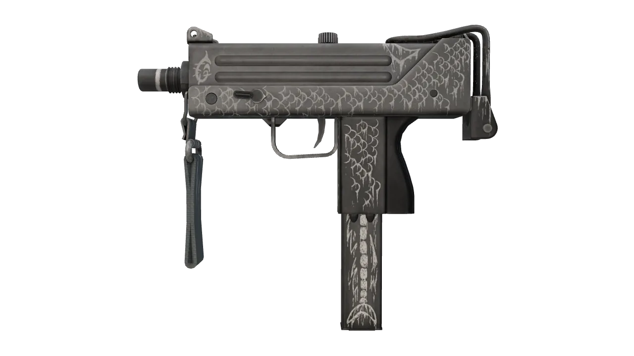 MAC-10 | Whitefish (Well-Worn) — Dust II light, front