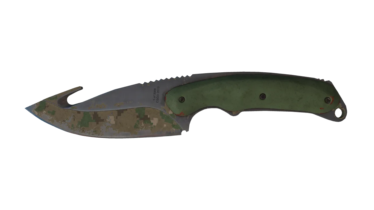 ★ Gut Knife | Forest DDPAT (Battle-Scarred) — Dust II light, front