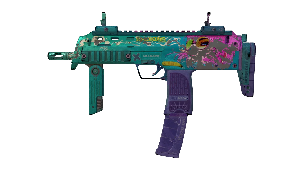 StatTrak™ MP7 | Smoking Kills (Battle-Scarred) — Dust II light, front