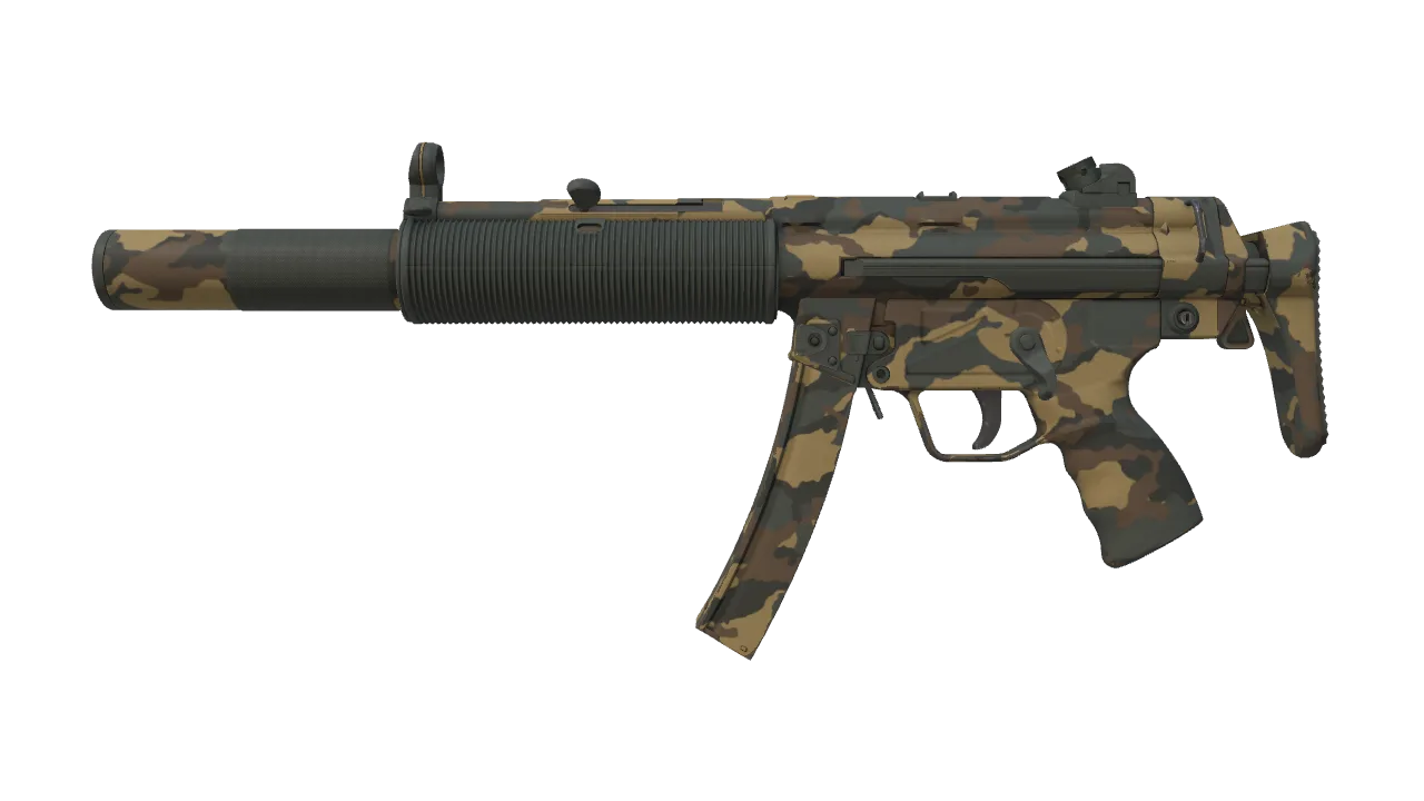 MP5-SD | Gold Leaf (Minimal Wear) — Dust II light, front