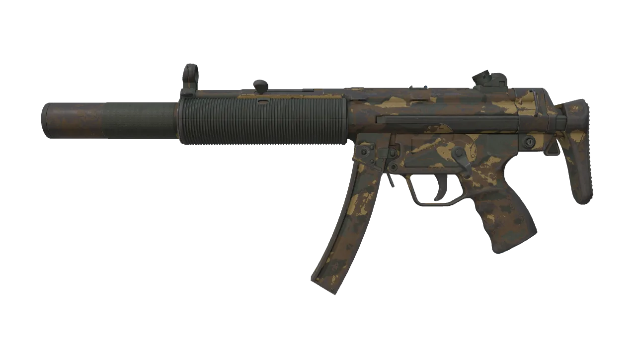 MP5-SD | Gold Leaf (Well-Worn) — Dust II light, front