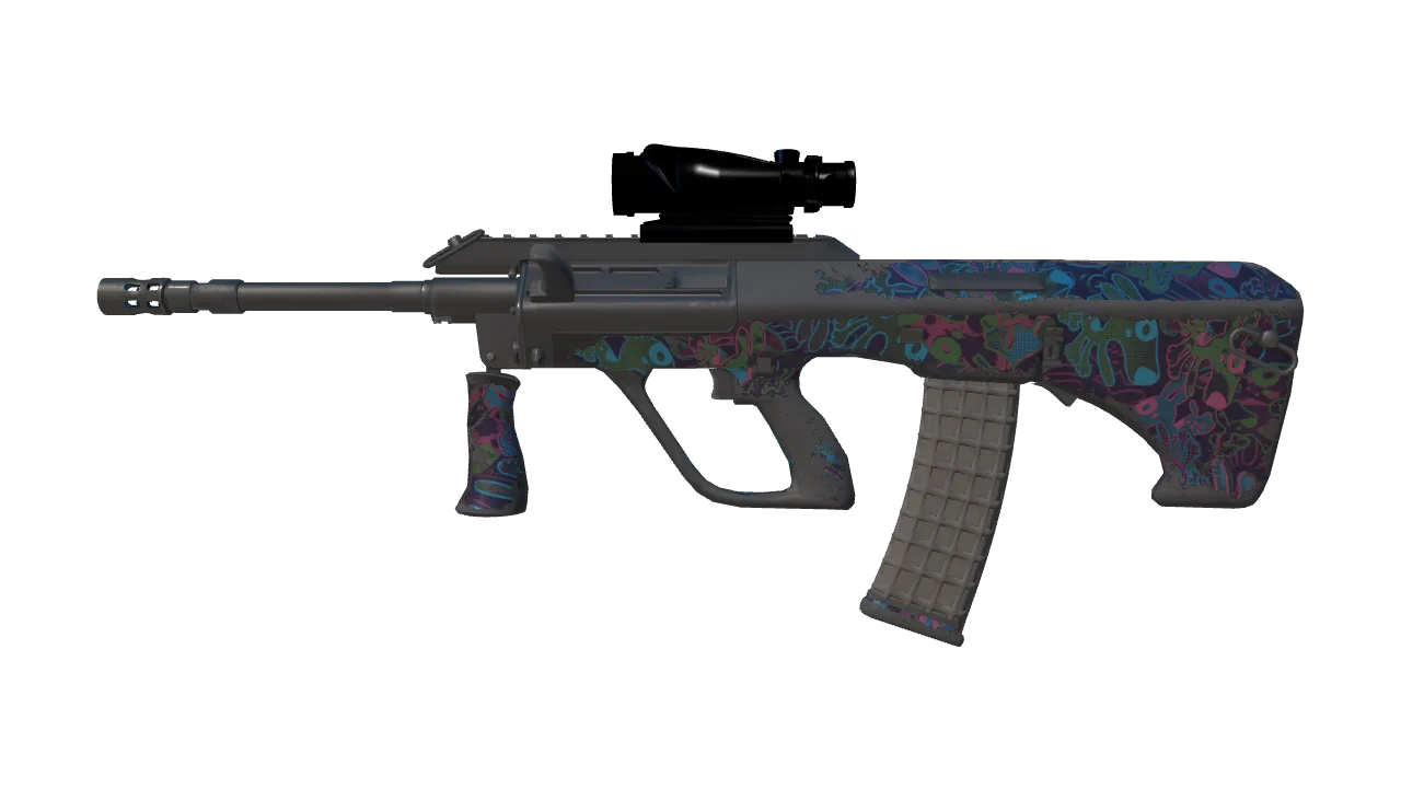 StatTrak™ AUG | Death by Puppy (Well-Worn) — Dust II light, front