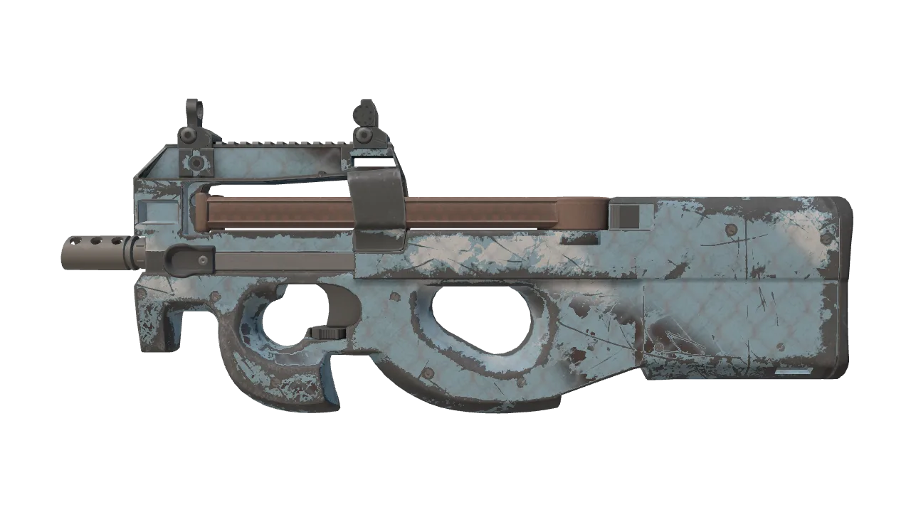 P90 | Glacier Mesh (Well-Worn) — Dust II light, front