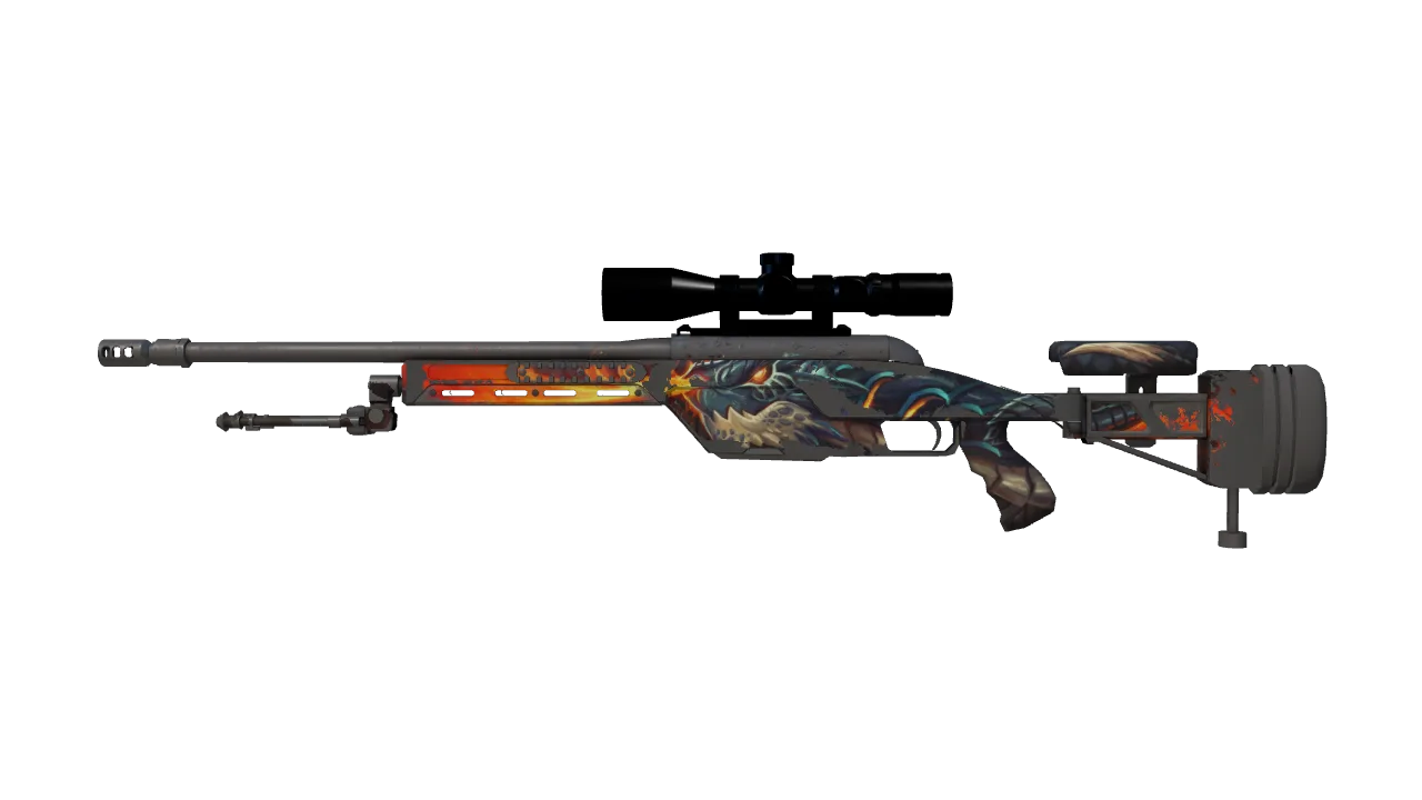 StatTrak™ SSG 08 | Dragonfire (Battle-Scarred) — Dust II light, front