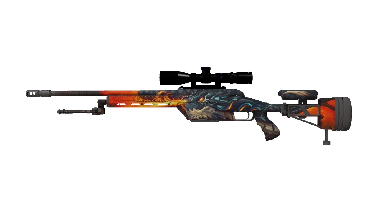 StatTrak™ SSG 08 | Dragonfire (Minimal Wear) — Dust II light, front
