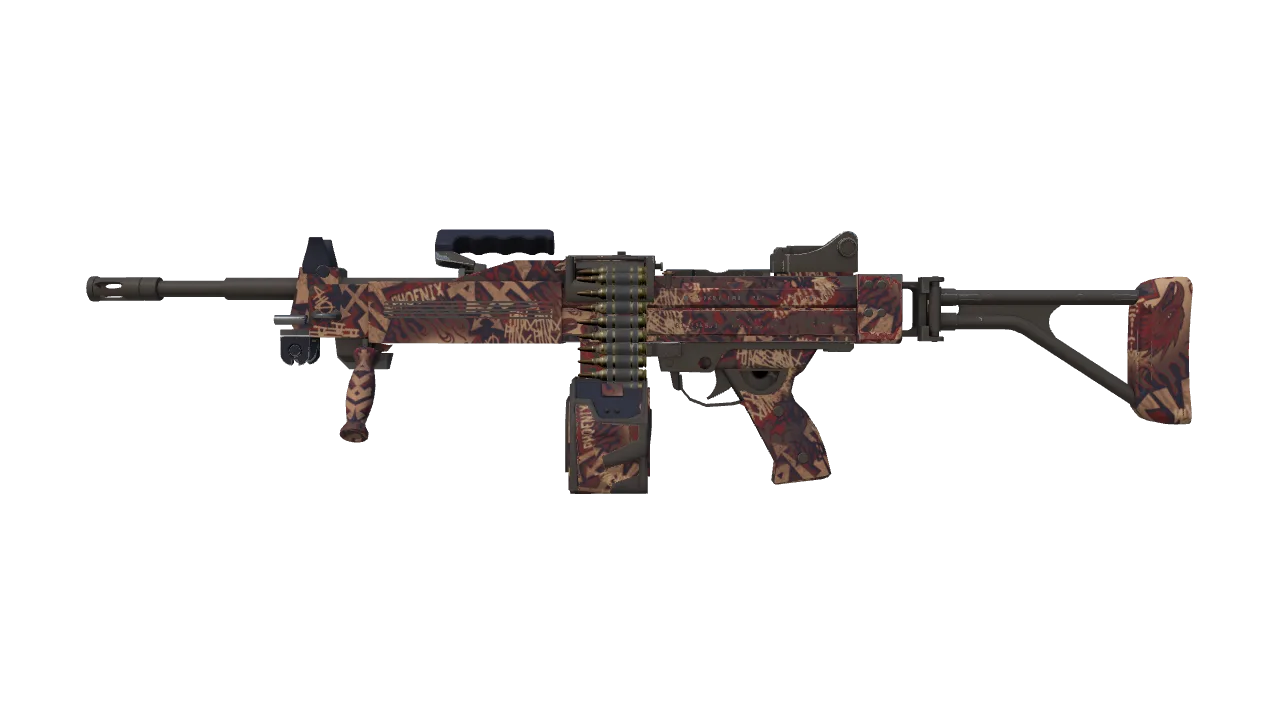 Negev | Phoenix Stencil (Factory New) — Dust II light, front