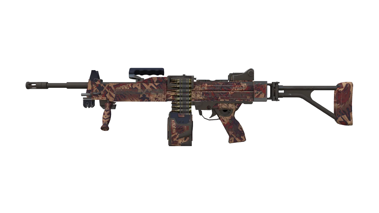 Negev | Phoenix Stencil (Minimal Wear) — Dust II light, front