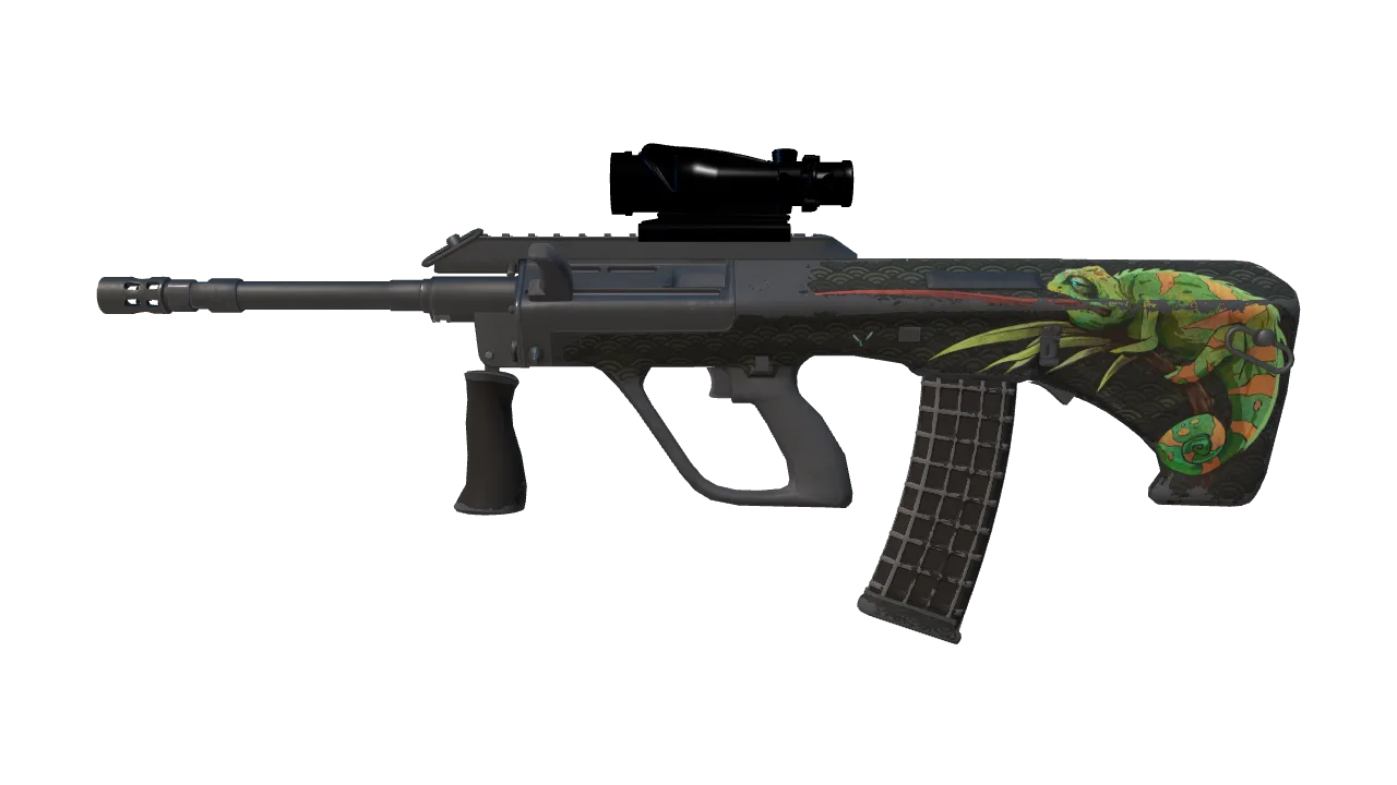 AUG | Chameleon (Field-Tested) — Dust II light, front