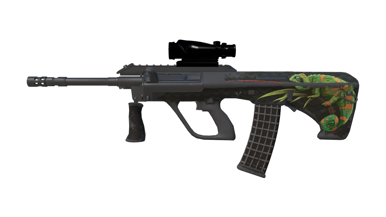 AUG | Chameleon (Well-Worn) — Dust II light, front