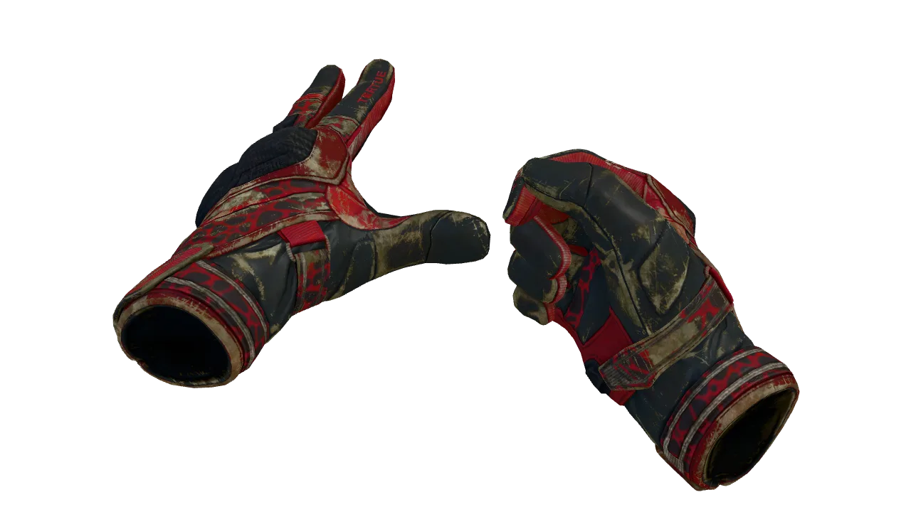 ★ Moto Gloves | Blood Pressure (Battle-Scarred) — Dust II light, front