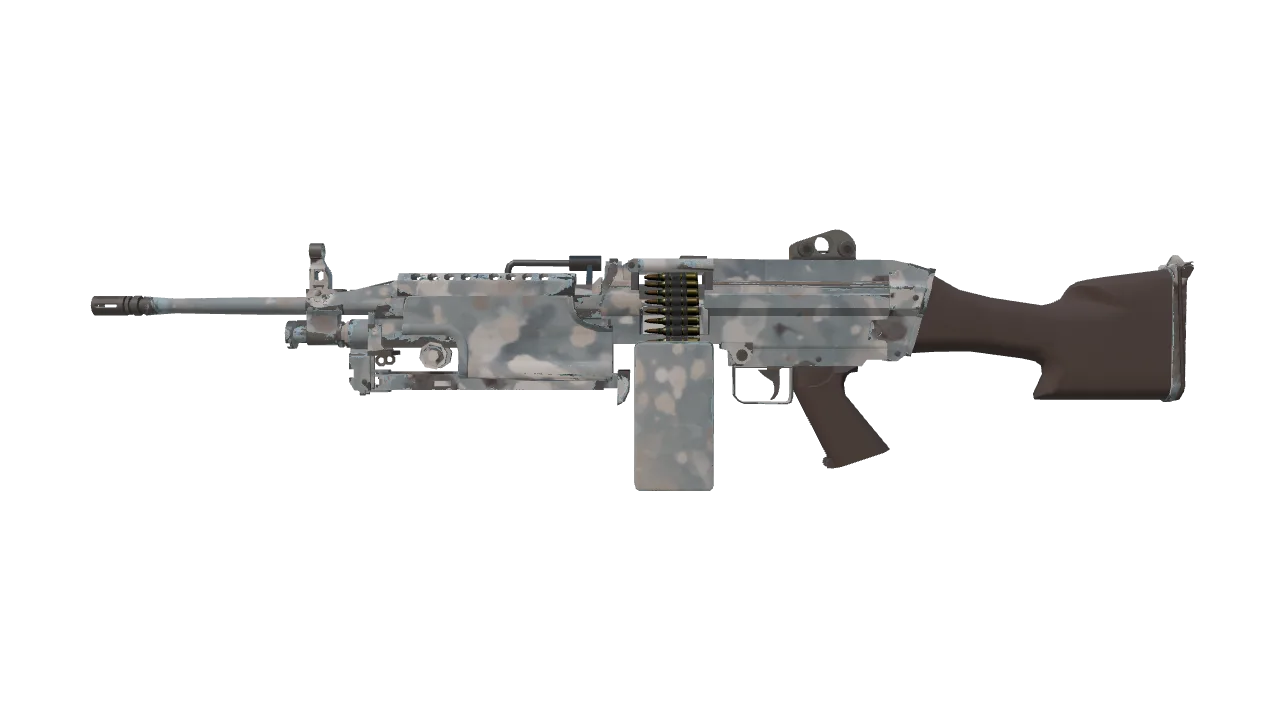 M249 | Blizzard Marbleized (Minimal Wear) — Dust II light, front