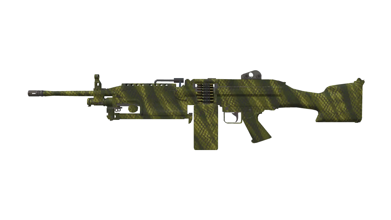 M249 | Gator Mesh (Factory New) — Dust II light, front