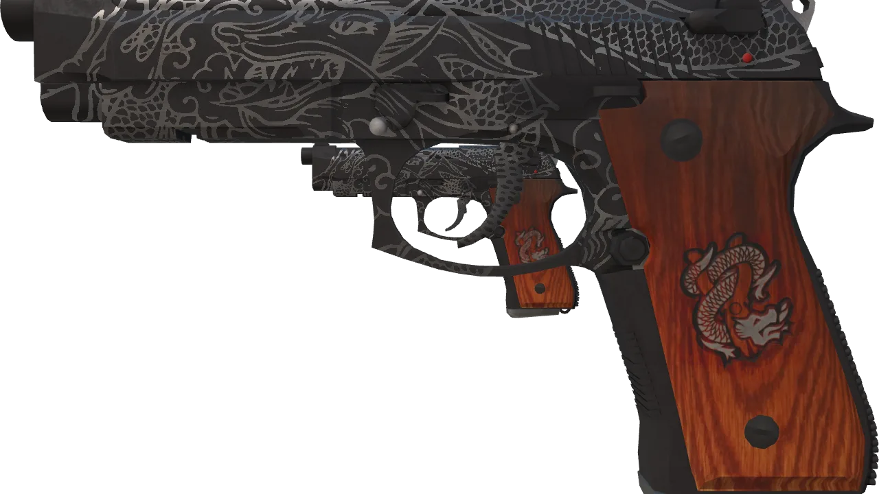 Dual Berettas | Dualing Dragons (Battle-Scarred) — Dust II light, front