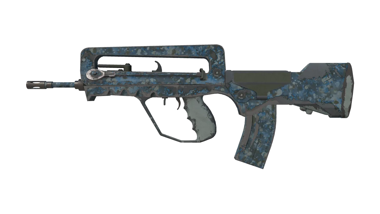 Souvenir FAMAS | Cyanospatter (Well-Worn) — Dust II light, front