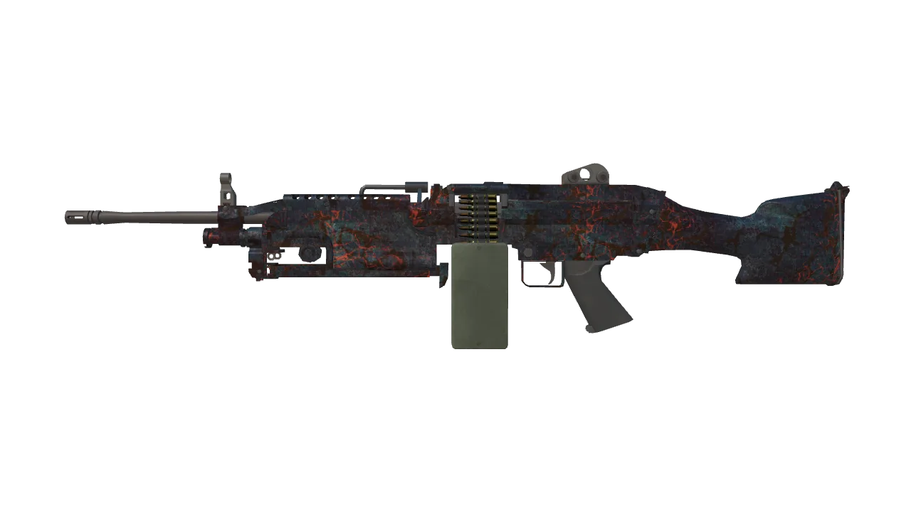 Souvenir M249 | Magma (Well-Worn) — Dust II light, front