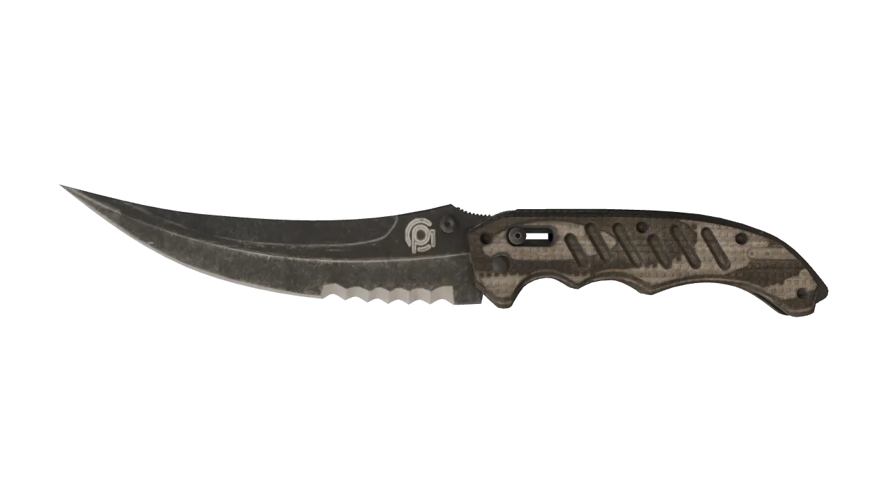 ★ Flip Knife | Black Laminate (Well-Worn) — Dust II light, front