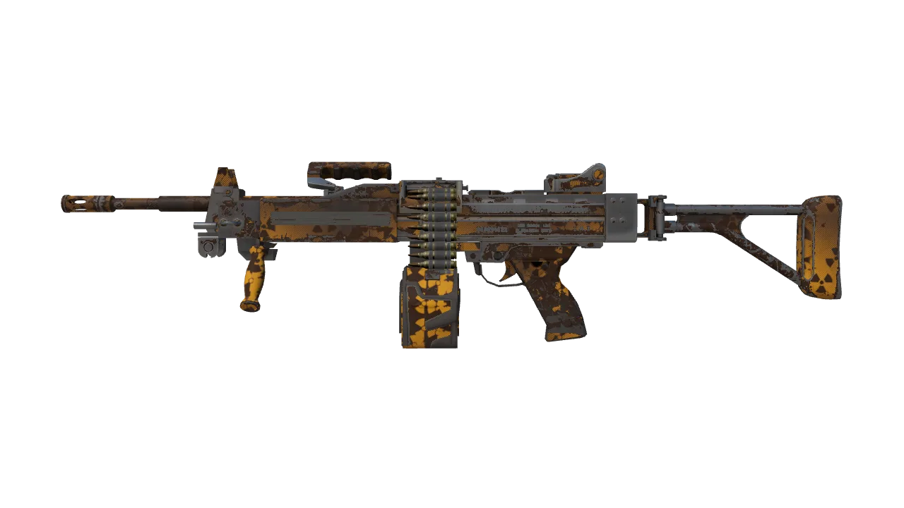 Negev | Nuclear Waste (Well-Worn) — Dust II light, front