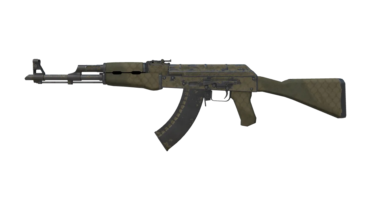 AK-47 | Safari Mesh (Battle-Scarred) — Dust II light, front