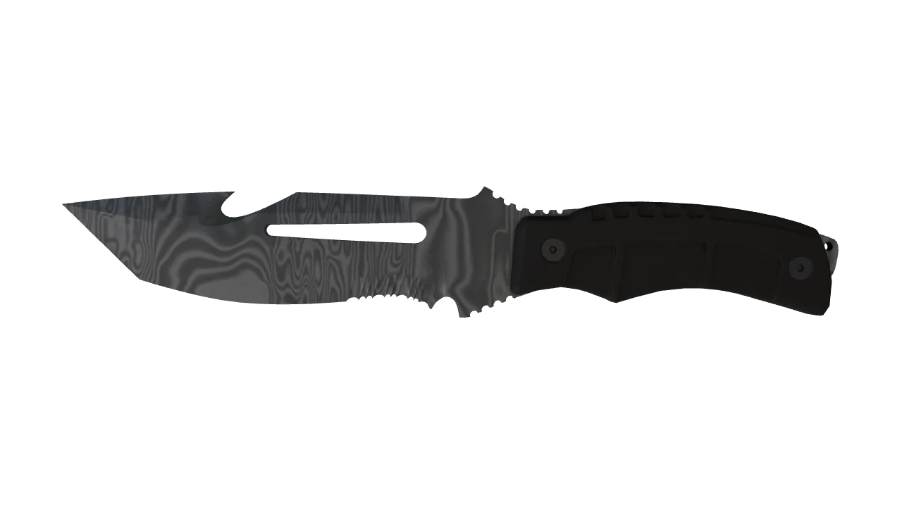 ★ Survival Knife | Damascus Steel (Battle-Scarred) — Dust II light, front