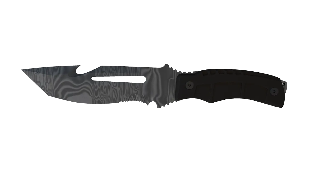★ Survival Knife | Damascus Steel (Well-Worn) — Dust II light, front