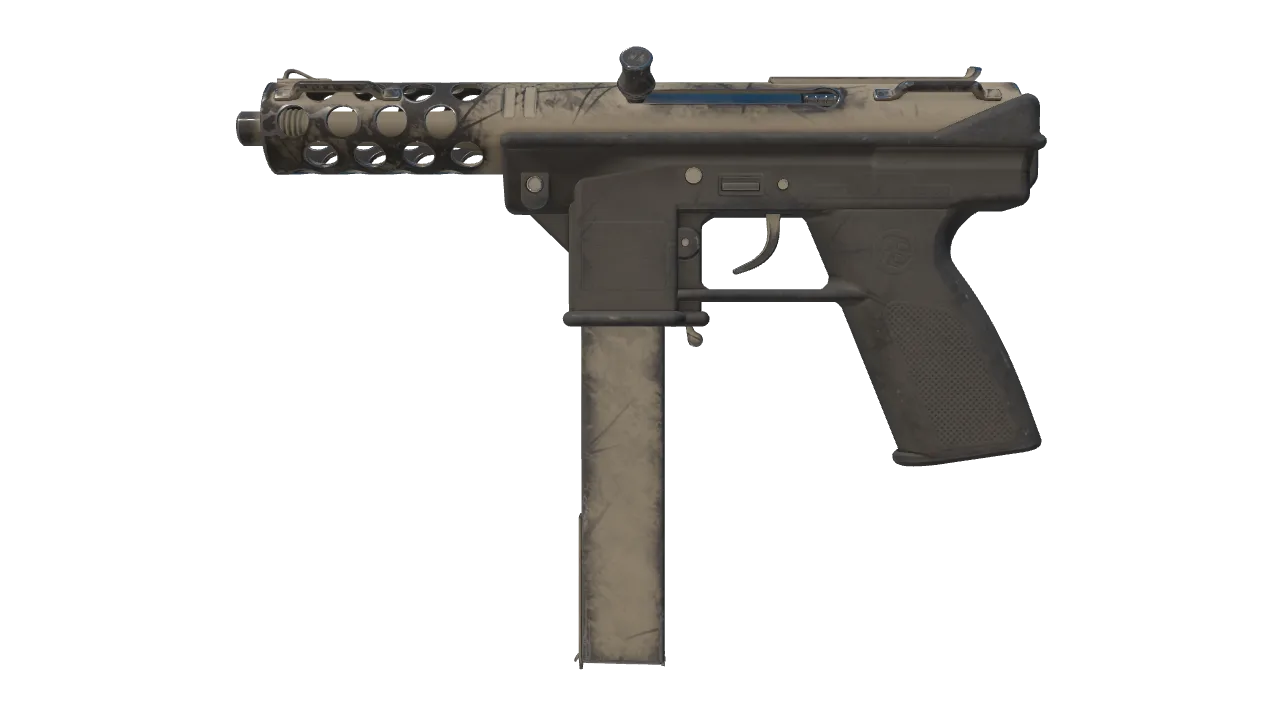 Souvenir Tec-9 | Raw Ceramic (Well-Worn) — Dust II light, front