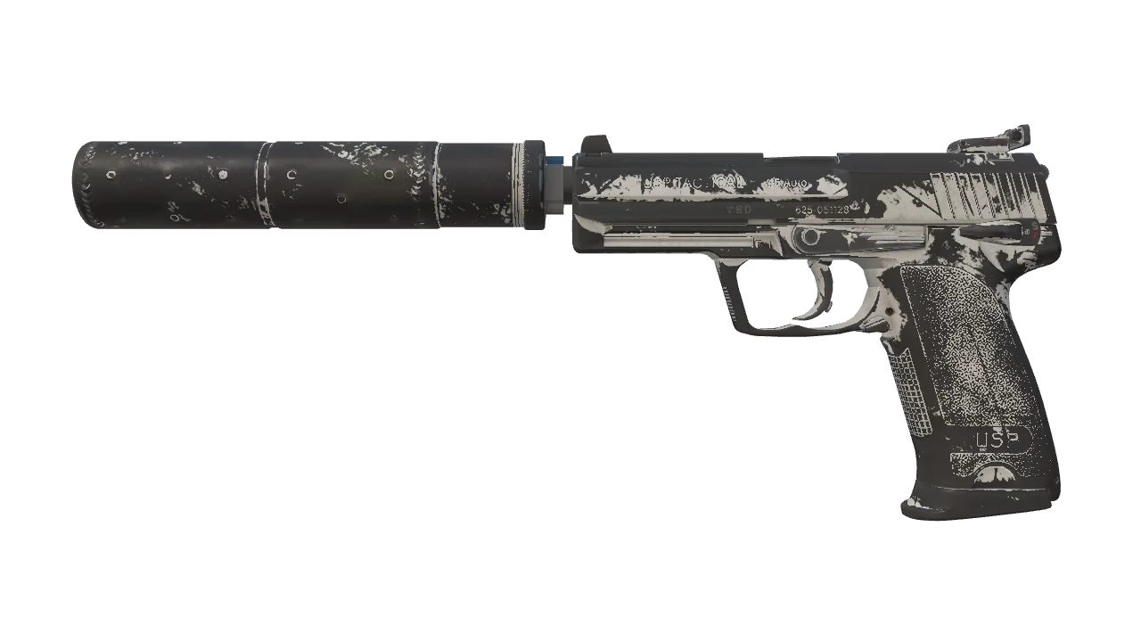 USP-S | Whiteout (Battle-Scarred) — Dust II light, front