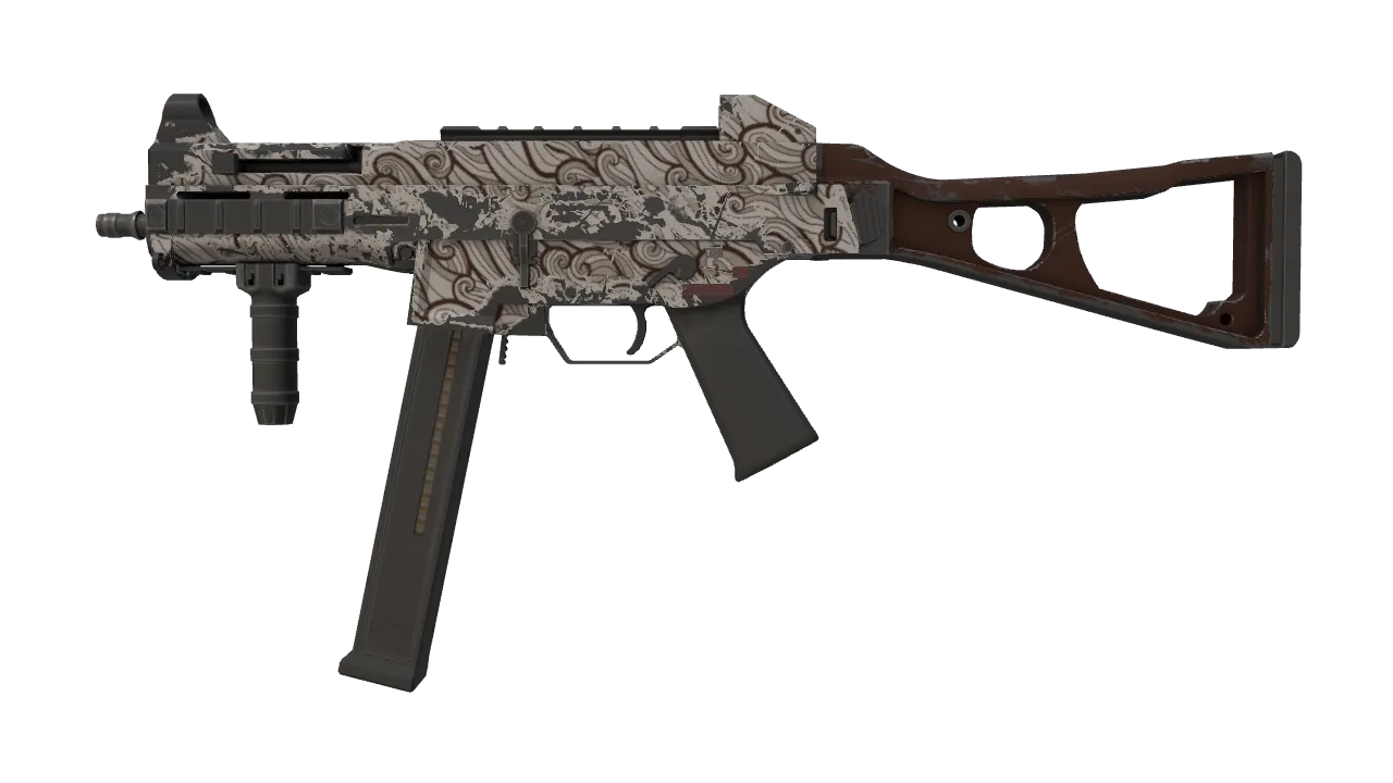 UMP-45 | Gunsmoke (Well-Worn) — Dust II light, front