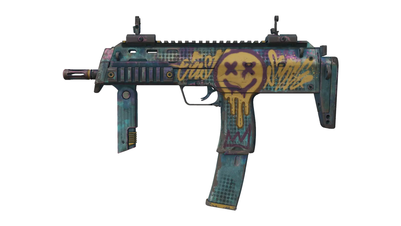 Souvenir MP7 | Just Smile (Well-Worn) — Dust II light, front