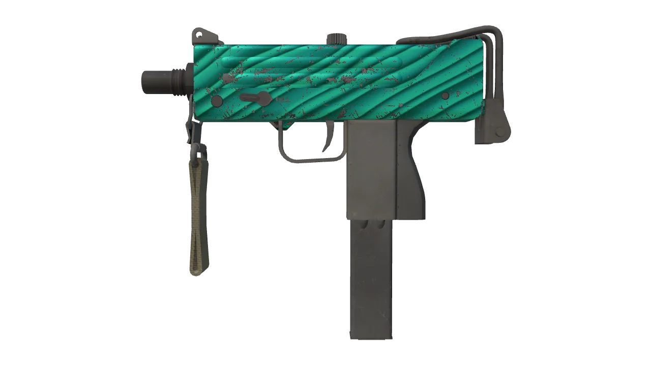 MAC-10 | Malachite (Well-Worn) — Dust II light, front