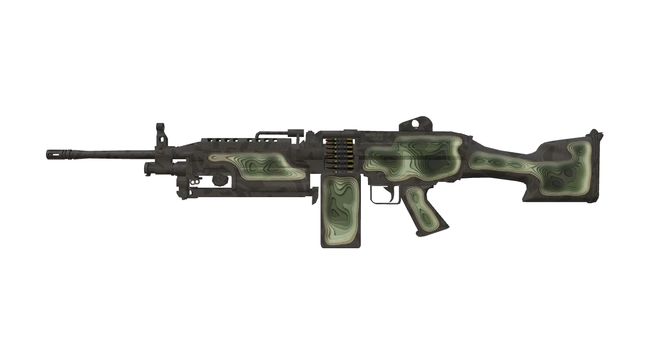 M249 | Deep Relief (Factory New) — Dust II light, front