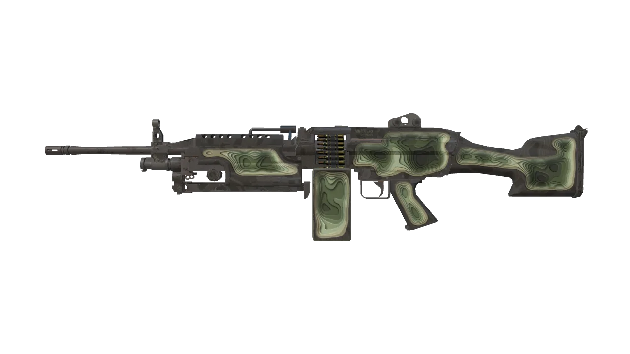 StatTrak™ M249 | Deep Relief (Well-Worn) — Dust II light, front