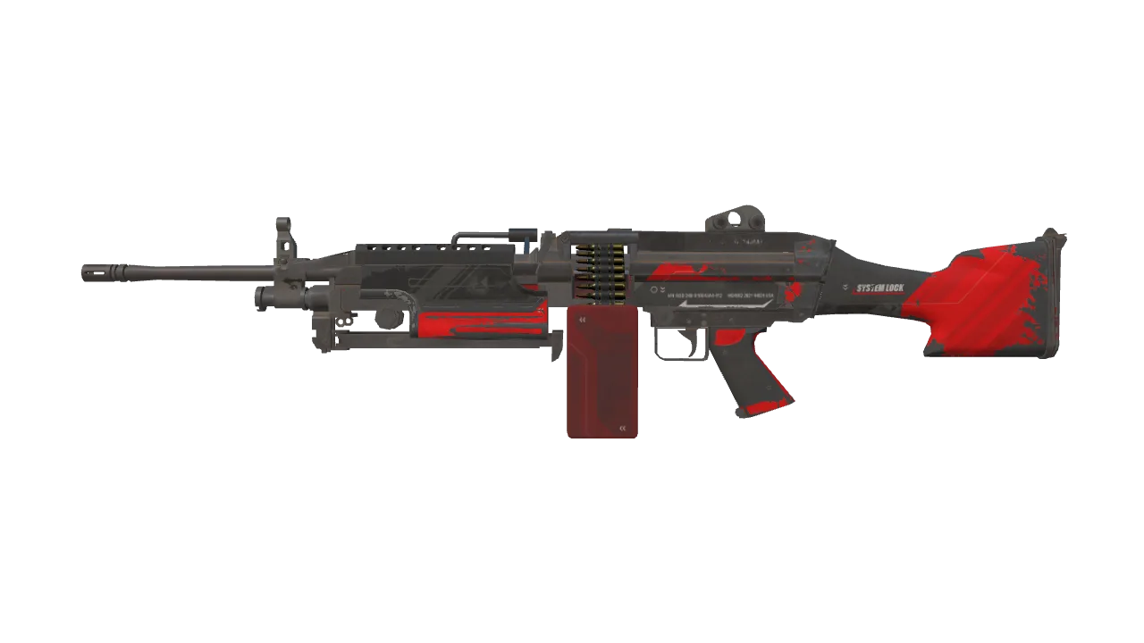 StatTrak™ M249 | System Lock (Battle-Scarred) — Dust II light, front