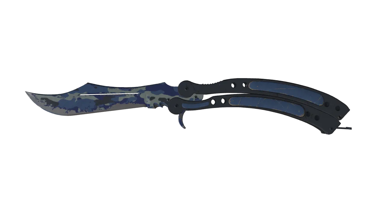 ★ Butterfly Knife | Bright Water (Well-Worn) — Dust II light, front