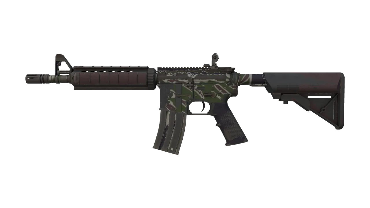 M4A4 | Jungle Tiger (Well-Worn) — Dust II light, front