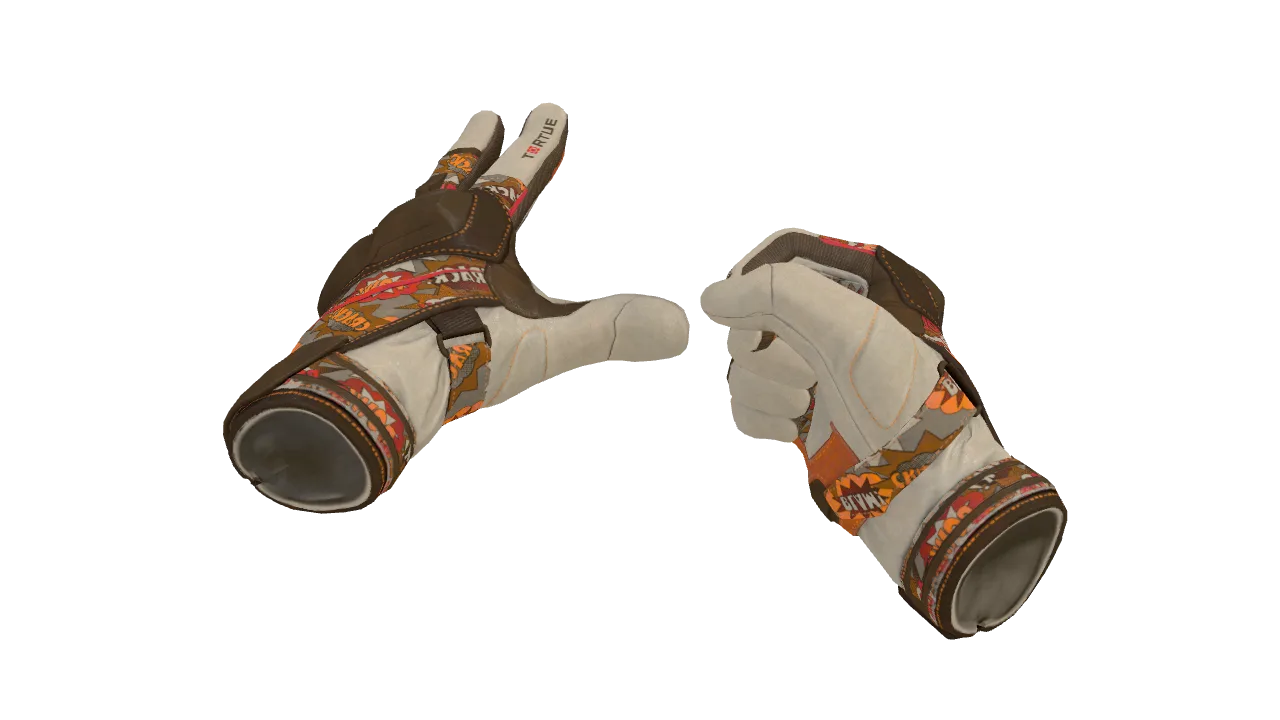 ★ Moto Gloves | POW! (Factory New) — Dust II light, front