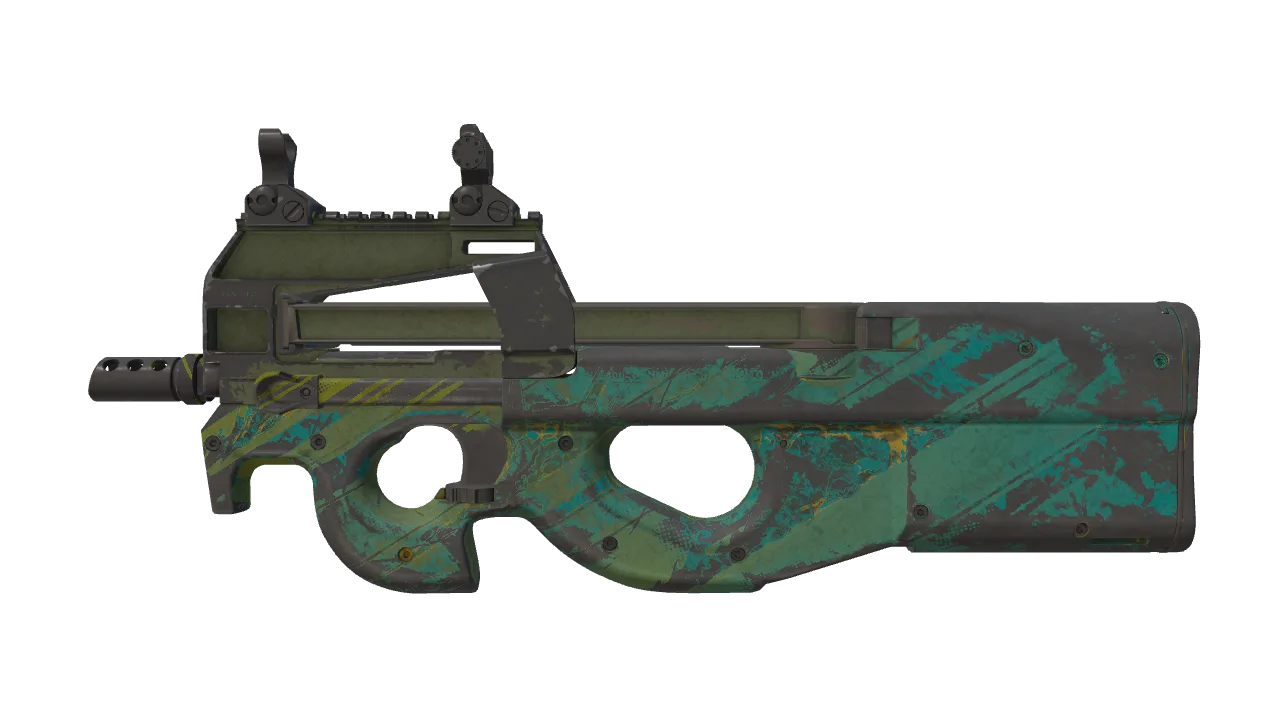 Souvenir P90 | Mustard Gas (Battle-Scarred) — Dust II light, front